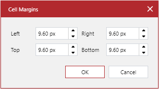 Cell Margins pop-up dialog box Cell Margins pop-up dialog box